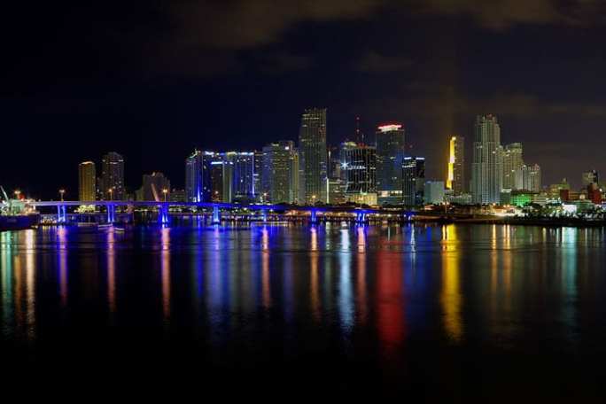 a body of water with a city in the background