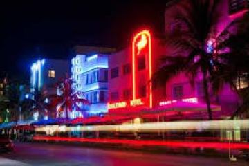 a lit up city at night