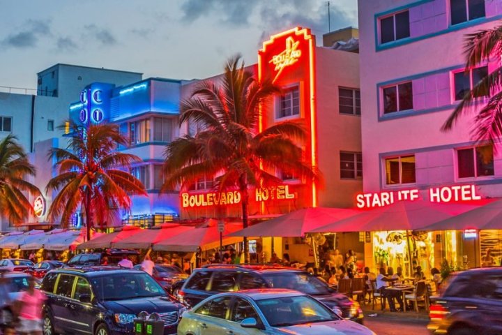 a close up of a busy city street